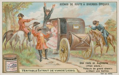 Englische Kutsche des 17. Jahrhunderts von Straßenräubern überfallen von European School