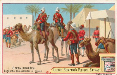 Englische Soldaten auf Kamelen, Liebig-Karte, frühes 20. Jahrhundert von European School