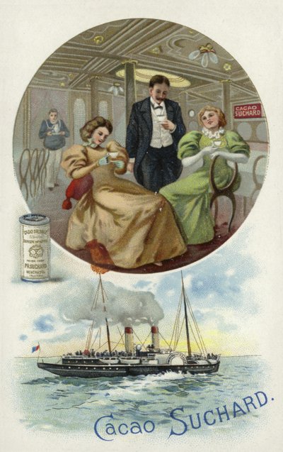 Genießen von Suchard-Kakao an Bord eines Schiffes von European School