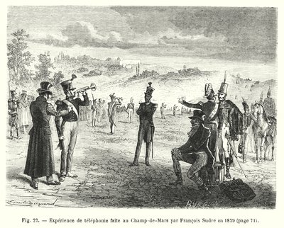 Telefonieexperiment auf dem Champ-de-Mars von Francois Sudre, 1829 von European School
