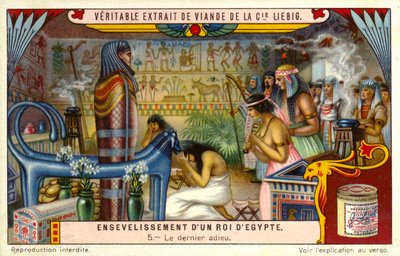 Letzter Abschied von einem toten ägyptischen Pharao in seinem Grab (Chromolithografie) von European School