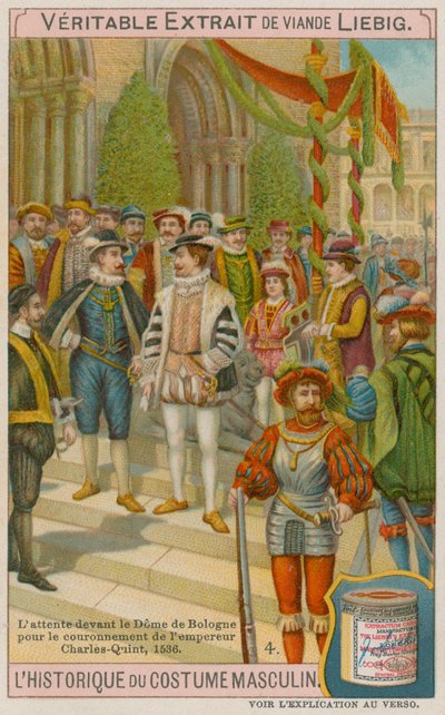 Gäste, die vor der Kathedrale von Bologna auf die Krönung von Kaiser Karl V. im Jahr 1536 warten von European School