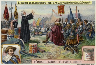 Gustav II. Adolf von Schweden besucht einen Gottesdienst im Freien vor der Schlacht bei Lützen, Deutschland, 1632 von European School