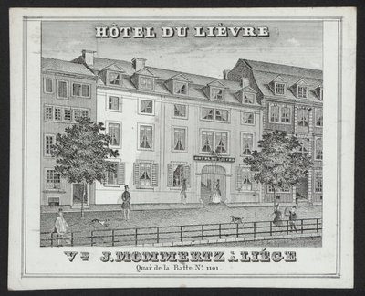 Hotel Du Lievre, J Mommertz, Lüttich (Gravur) von European School