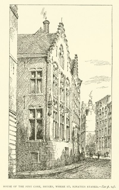 Haus der Pinienzapfen, Brügge, wo St. Ignatius übernachtete (Stich) von European School
