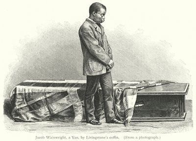 Jacob Wainwright, ein Yao, bei Livingstones Sarg (Gravur) von European School