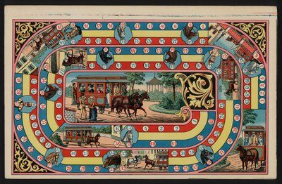 Jeu de Tramway, Straßenbahnspiel (Farblitho) von European School