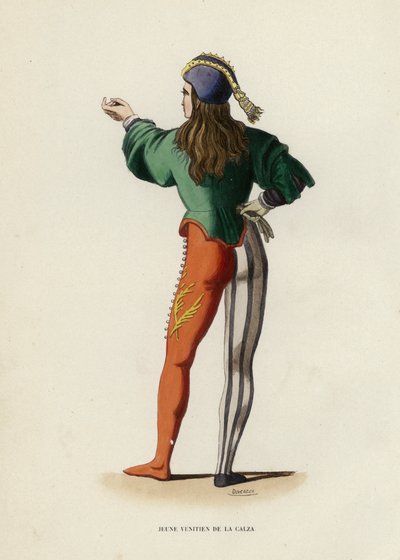 Junger Venezianer der Calza (farbige Gravur) von European School