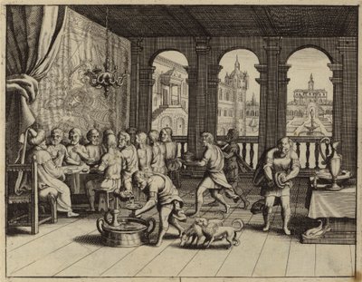 Joseph serviert seinen Brüdern ein Festmahl in Ägypten (Gravur) von European School