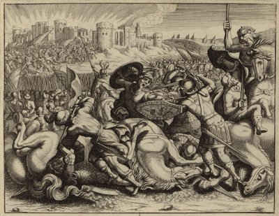 Josua und die Israeliten erobern und verbrennen die Stadt Ai (Gravur) von European School