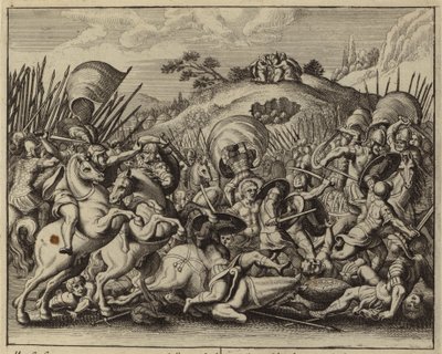 Josua und die Israeliten besiegen die Amalekiter, während Mose auf einem Berg betet von European School