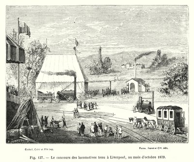 Der Lokomotivenwettbewerb in Liverpool, Oktober 1829 (Stich) von European School