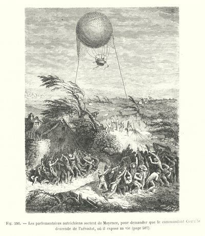 Die österreichischen Parlamentarier verlassen Mainz, um zu verlangen, dass Kommandant Coutella vom Aerostat absteigt, wo er sein Leben riskiert von European School
