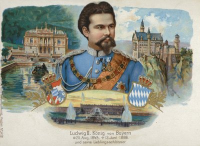 Ludwig II., König von Bayern, und seine Lieblingsschlösser (Chromolithographie) von European School