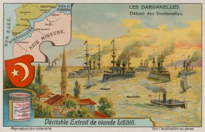 Karte, Wappen und Ansicht der Dardanellen von European School