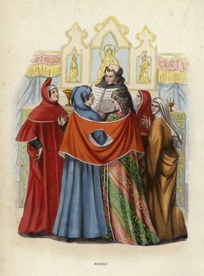 Hochzeit (farbige Gravur) von European School