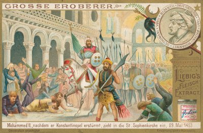 Mohammed II in Konstantinopel, Liebig-Karte, frühes 20. Jahrhundert von European School