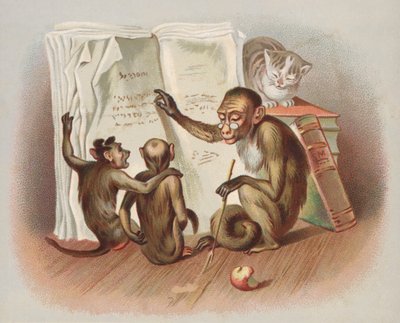 Affe beim Unterrichten (Chromolitho) von European School