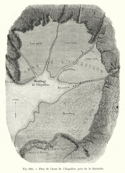 Plan der Bucht von Aiguillon bei La Rochelle (Stich) von European School