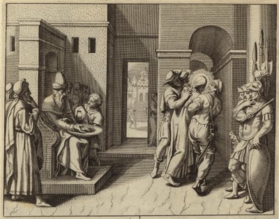 Pontius Pilatus wäscht sich die Hände, nachdem Jesus Christus zum Tode verurteilt wurde (Gravur) von European School