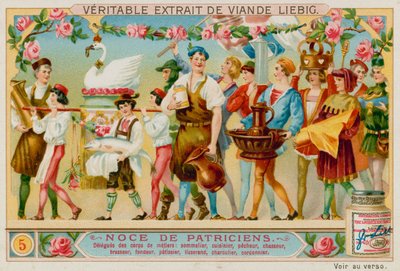 Vertreter verschiedener Handwerke: Weinhändler, Koch, Fischer, Jäger, Brauer, Schmied, Konditor, Weber, Metzger und Schuhmacher von European School