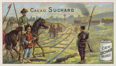 Zerstörte Eisenbahn zwischen Tianjin und Peking, Boxeraufstand, 1900 von European School