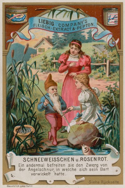 Schneeweißchen und Rosenrot helfen dem Zwerg mit seiner Angelschnur von European School