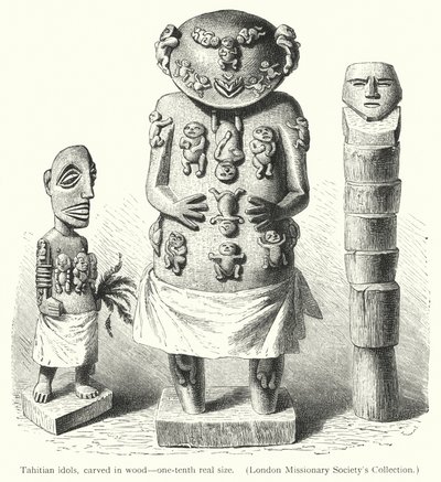 Tahitianische Götzen, in Holz geschnitzt von European School