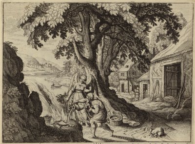 Der Engel des Herrn erscheint Gideon (Gravur) von European School