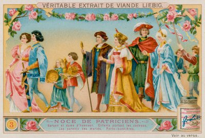 Die Ehrengäste, Kinder, die die Geschenke tragen, die Eltern des Brautpaares, Fahnenträger von European School