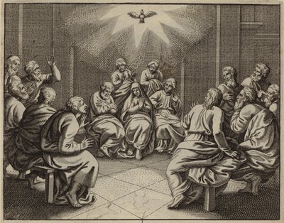 Der Heilige Geist kommt zu den zwölf Aposteln am Pfingsttag (Gravur) von European School