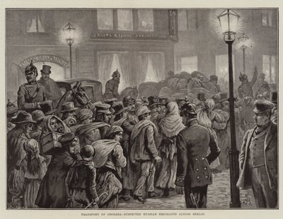 Transport von cholera-verdächtigen russischen Emigranten durch Berlin (Lithographie) von European School