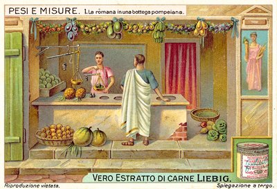 Wiegen von Obst in einem Geschäft in Pompeji von European School