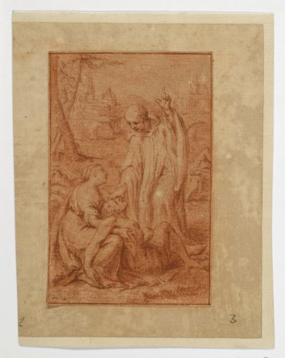 Ein Heiliger heilt einen Kranken oder erweckt einen Toten (?) von Eustache Le Sueur