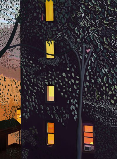 Rückseiten von Gebäuden bei Nacht, Brooklyn von Evan Sklar