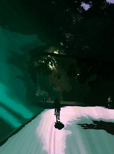 Radfahrer bei Nacht, Prospect Park, Brooklyn von Evan Sklar