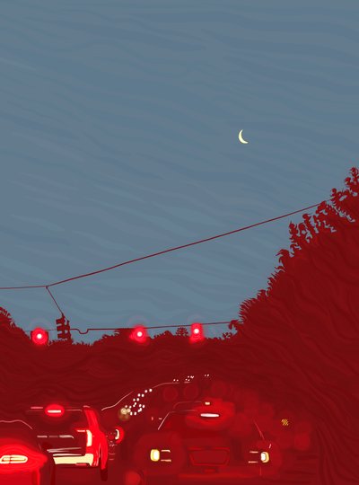 Fahrt nach Süden, Sechs Uhr Fünfundfünfzig, ca. 2020-24 von Evan Sklar