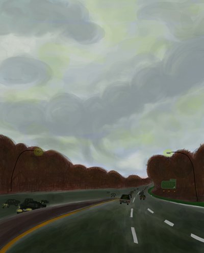 Fahrt auf dem Long Island Expressway, 2017 von Evan Sklar