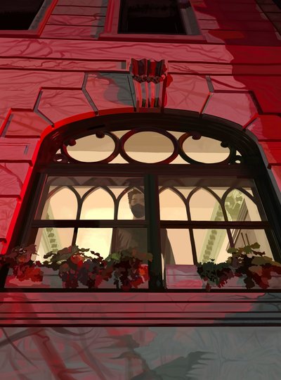 Figur im Fenster von Sirenen beleuchtet, Brooklyn von Evan Sklar