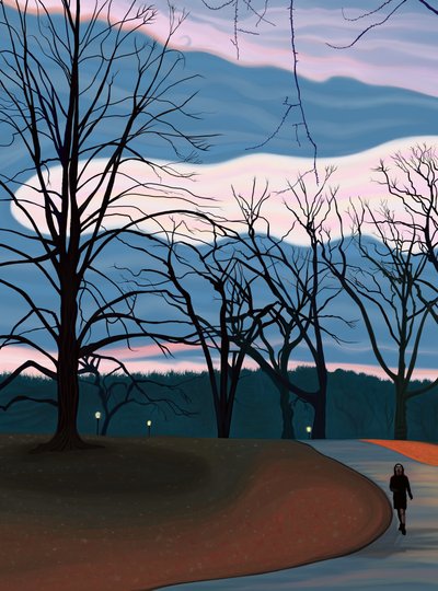 Mann beim Sport im Prospect Park bei Sonnenaufgang von Evan Sklar