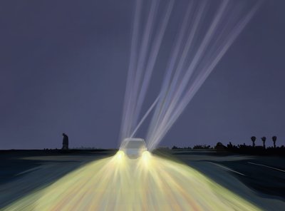 Mann geht im Parkplatz von Lighthouse Beach bei Nacht, Chatham, Mass von Evan Sklar