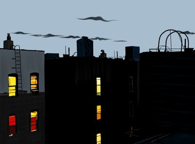 Dach und Gebäude in Sommernacht von Evan Sklar