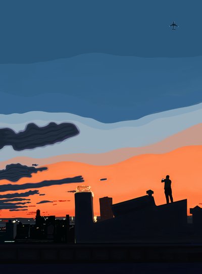 Blick auf den NY Hafen vom Dach, am Ende des Sommers von Evan Sklar