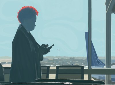 Frau wartet am Flughafen von Evan Sklar