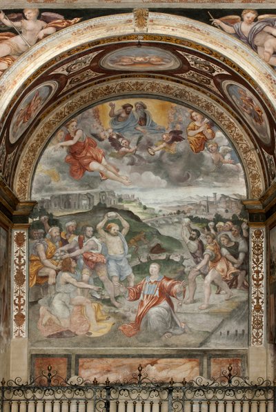 Die Steinigung des Heiligen Stephanus (Fresko, um 1550) von Evangelista Luini