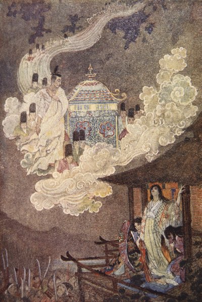 Die Mondmenschen fordern die Dame Kaguya, Illustration aus 
