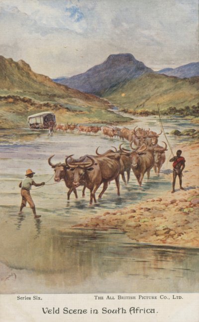 Bauern treiben Vieh, Südafrika (Farblithografie) von Evelyn Stuart Hardy
