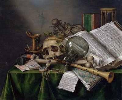 Vanitas - Stillleben mit Büchern, Manuskripten und einem Schädel von Evert Collier