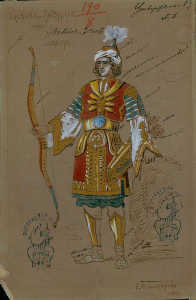 Kostümentwurf für die Oper Ruslan und Ljudmila von M. Glinka von Evgeni Petrovich Ponomarev
