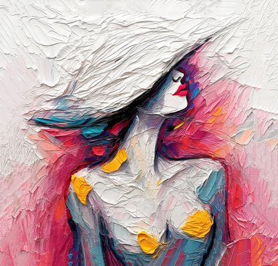 Abstraktes Ölporträt einer Dame von F. Abderrahim